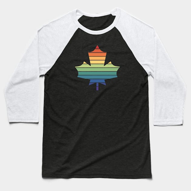 Muted Rainbow Gay Pride Horizon Maple Leaf Baseball T-Shirt by Muzehack